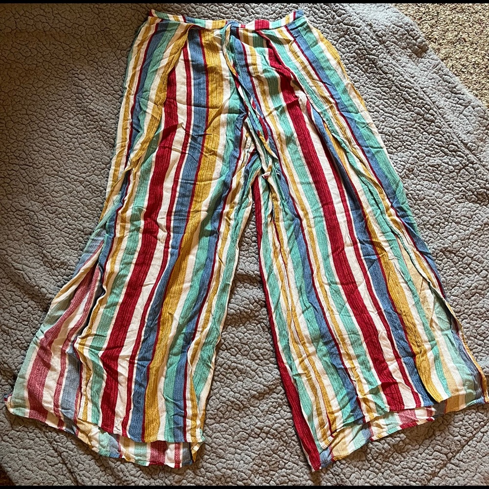 colorful striped flare pants